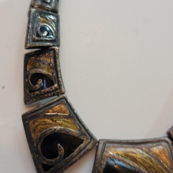 Chico’s Statement Necklace with Geometric Gold Silver Mixed Metal Chunky Collar - Picture 5 of 10